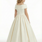 Elegant Flower Girl Dress Off-the-Shoulder Short Sleeve A-Line Floor-Length Satin Gown with Bow Accent