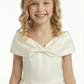 Elegant Flower Girl Dress Off-the-Shoulder Short Sleeve A-Line Floor-Length Satin Gown with Bow Accent