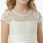 Charming Flower Girl Gown Scoop Back Short Lace Sleeve A-Line Floor-Length Tulle Dress with Satin Bow Accent