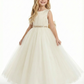 Charming Flower Girl Gown Round Back Sleeveless A-Line Floor-Length Tulle Dress with Satin Bow & Beaded Waist Trim