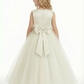 Charming Flower Girl Gown Round Back Sleeveless A-Line Floor-Length Tulle Dress with Satin Bow & Beaded Waist Trim