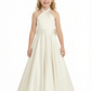 Gorgeous Flower Girl Gown Halter Neck Sleeveless A-Line Floor-Length Satin Dress with Oversized Back Bow Accent