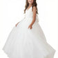 Gorgeous Flower Girl Dress V-Neck Sleeveless Ballgown Floor-Length Tulle & Satin Gown with Waist Bow Accent