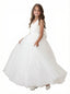 Gorgeous Flower Girl Dress V-Neck Sleeveless Ballgown Floor-Length Tulle & Satin Gown with Waist Bow Accent