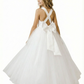 Gorgeous Flower Girl Dress V-Neck Sleeveless Ballgown Floor-Length Tulle & Satin Gown with Waist Bow Accent
