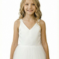 Gorgeous Flower Girl Dress V-Neck Sleeveless Ballgown Floor-Length Tulle & Satin Gown with Waist Bow Accent