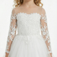 Elegant Long-Sleeve Illusion-Neck Flower Girl Gown Tulle Dress Button Back Lace Detailing for Weddings & Special Occasions