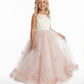 Sleeveless Flower Girl Dress A-Line Floor-Length Tulle Gown with 3D Floral Applique & Ruched Waist for Weddings & Formal Events