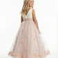 Sleeveless Flower Girl Dress A-Line Floor-Length Tulle Gown with 3D Floral Applique & Ruched Waist for Weddings & Formal Events
