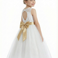 Sleeveless Flower Girl Dress A-Line Tulle Gown with Lace Overlay Keyhole Back & Oversized Bow Accent for Special Celebrations