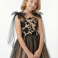 Chic Flower Girl Gown Scoop Neck Sleeveless Lace Embroidered A-Line Floor-Length Tulle Dress with Bow Capelet