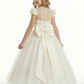 Sweetheart-Neck Puff-Sleeve Flower Girl Dress A-Line Polka-Dot Tulle Gown with Back Bow & Button Detail for Weddings & Formal Occasions