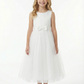 Sleeveless Round-Neck Flower Girl Gown A-Line Tulle Dress with Satin Bodice Waist Bow & Lightweight Tulle Skirt for Wedding Celebrations