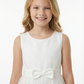 Sleeveless Round-Neck Flower Girl Gown A-Line Tulle Dress with Satin Bodice Waist Bow & Lightweight Tulle Skirt for Wedding Celebrations