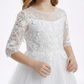 3/4 Sleeve Illusion-Neck Flower Girl Gown Tulle Dress with Intricate Lace Embroidery for Weddings & Formal Occasions