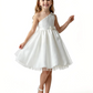One-Shoulder Sleeveless Flower Girl Dress A-Line Satin & Tulle Gown with Waist Bow Detail for Weddings & Special Occasions