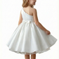 One-Shoulder Sleeveless Flower Girl Dress A-Line Satin & Tulle Gown with Waist Bow Detail for Weddings & Special Occasions