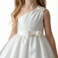 One-Shoulder Sleeveless Flower Girl Dress A-Line Satin & Tulle Gown with Waist Bow Detail for Weddings & Special Occasions