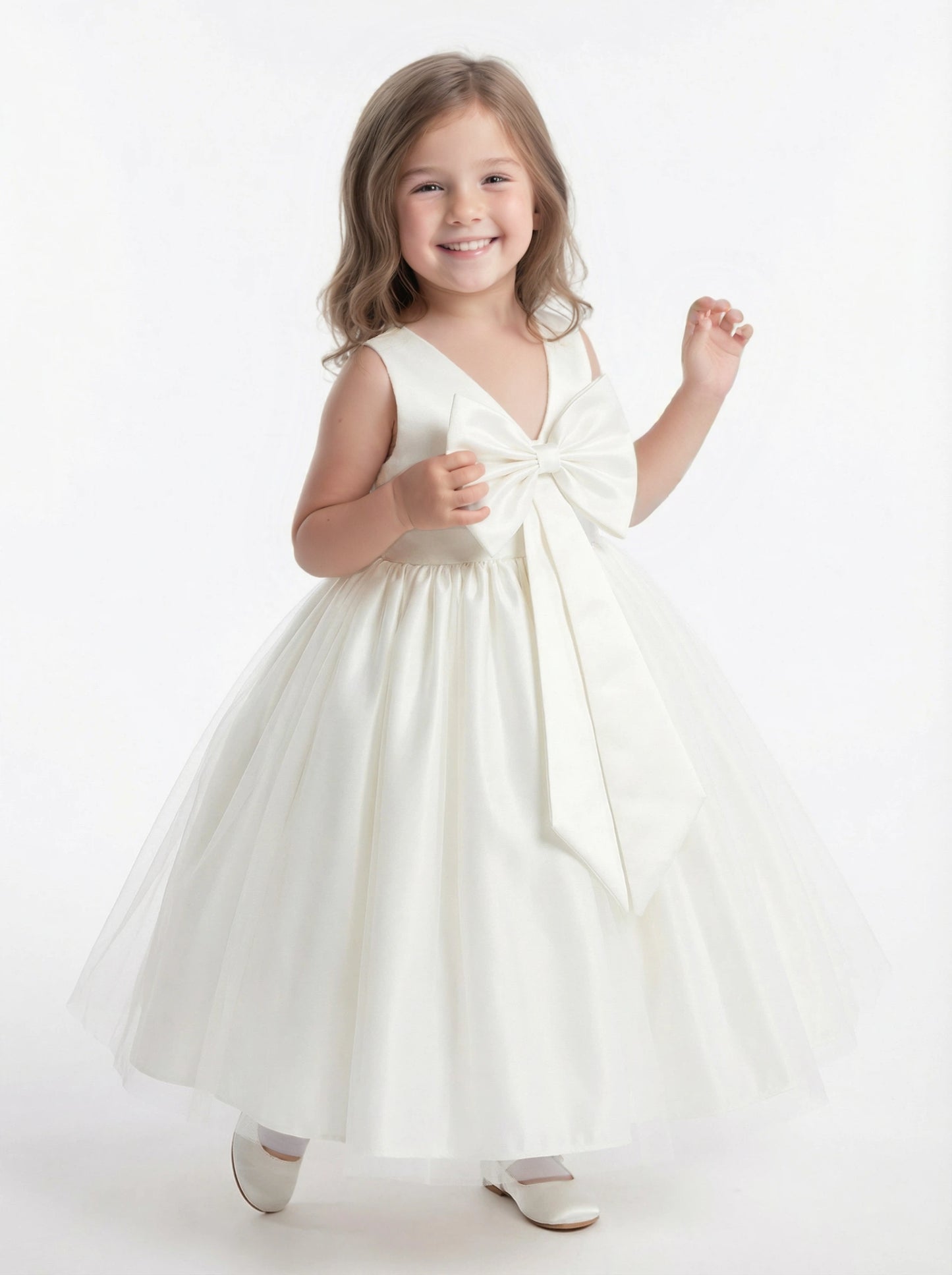 Wedding Flowers Pageant Dress Ladies Lace Flower Princess Dress Evening Gowns V Neck