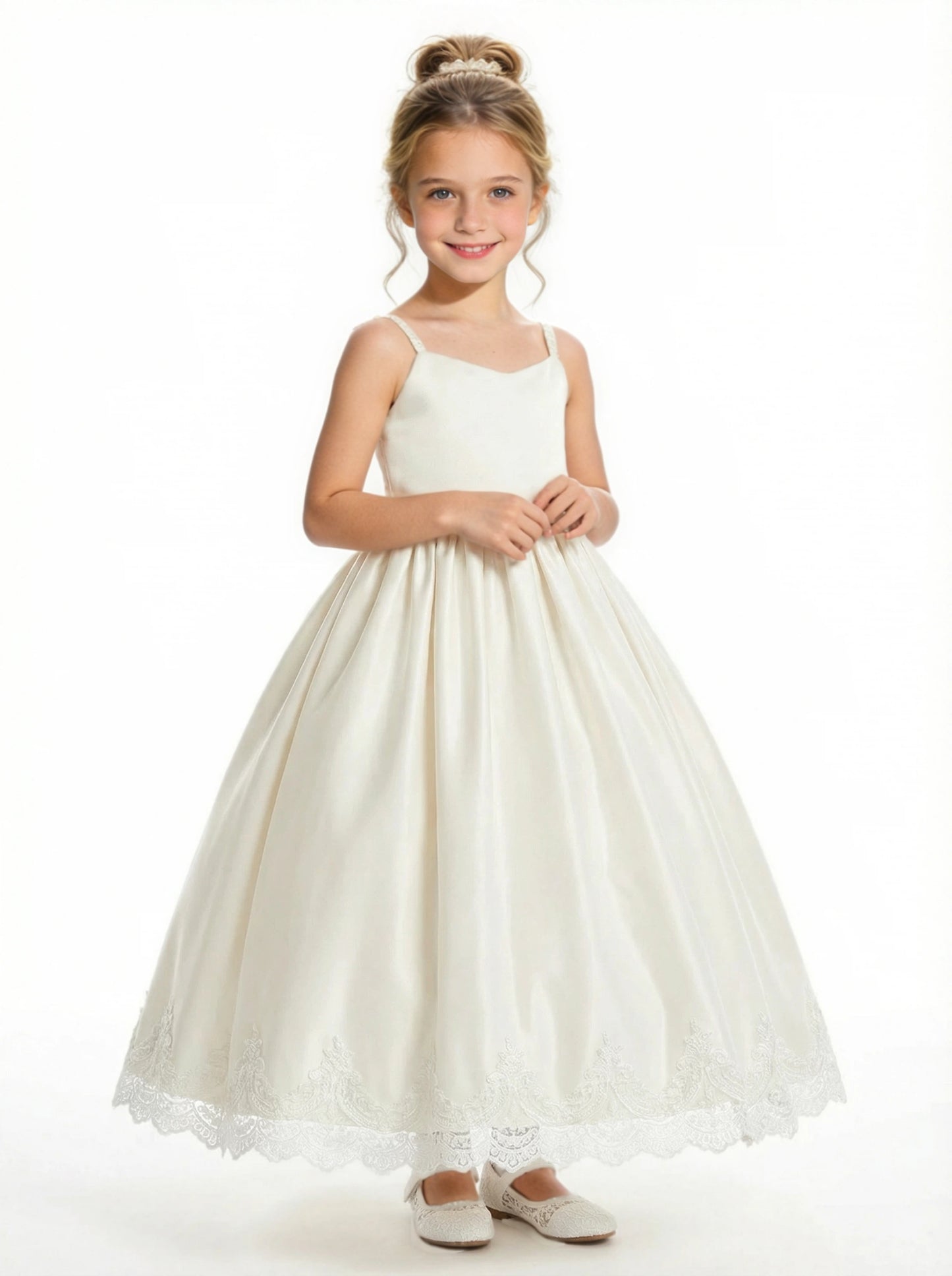 Spaghetti-Straps Wedding Flowers Pageant Dress Flower Princess Dress Princess Appliqued