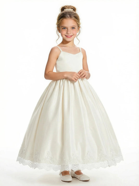 Spaghetti-Straps Wedding Flowers Pageant Dress Flower Princess Dress Princess Appliqued