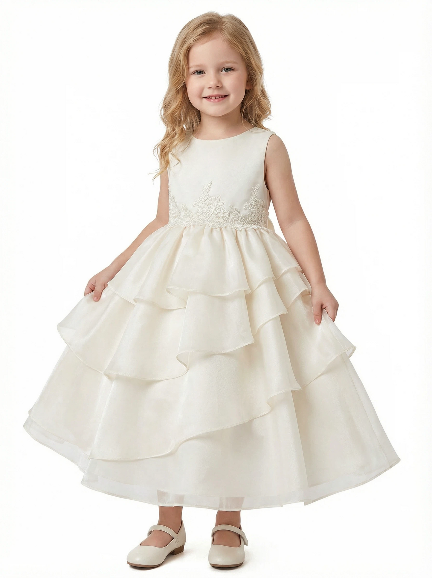 Lace Bodice Flower Girl For Wedding Party Gowns Layered Skirt Princess Wedding Dresses