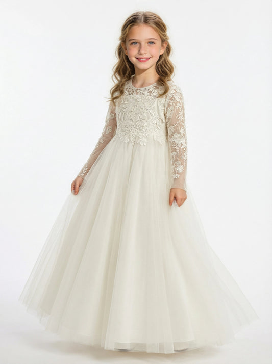 Boho Communion Dresses Wedding Flowers Girl Gowns Floor Length Pageant Dress Flower Princess Lace
