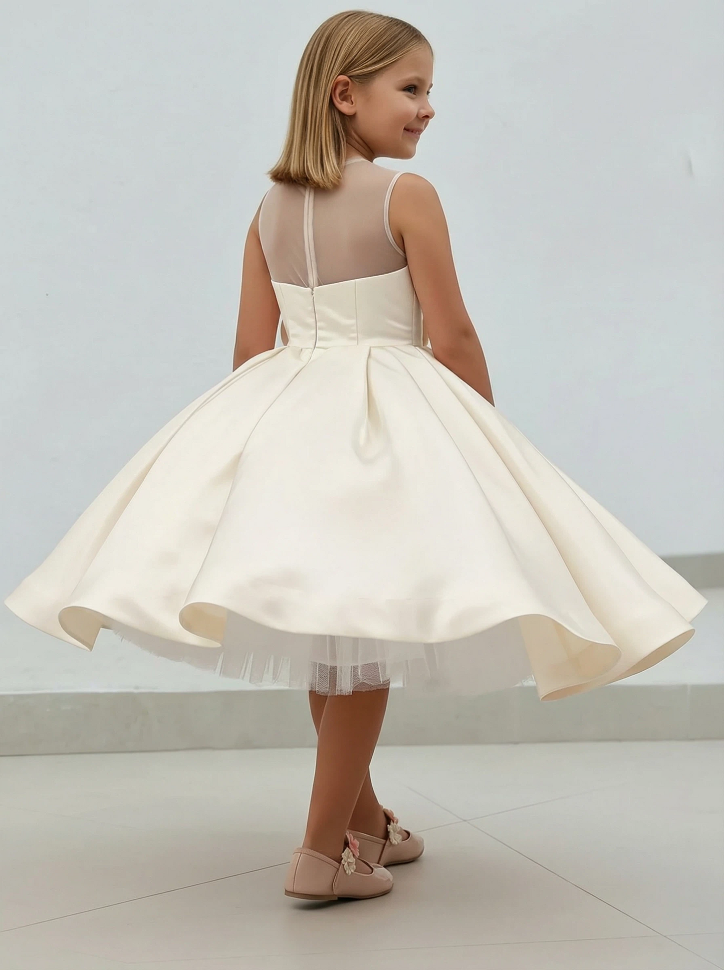 Lacey Bell Communion Dress Knee Length Pageant Dress Flower Princess Childrens Dresses for Wedding