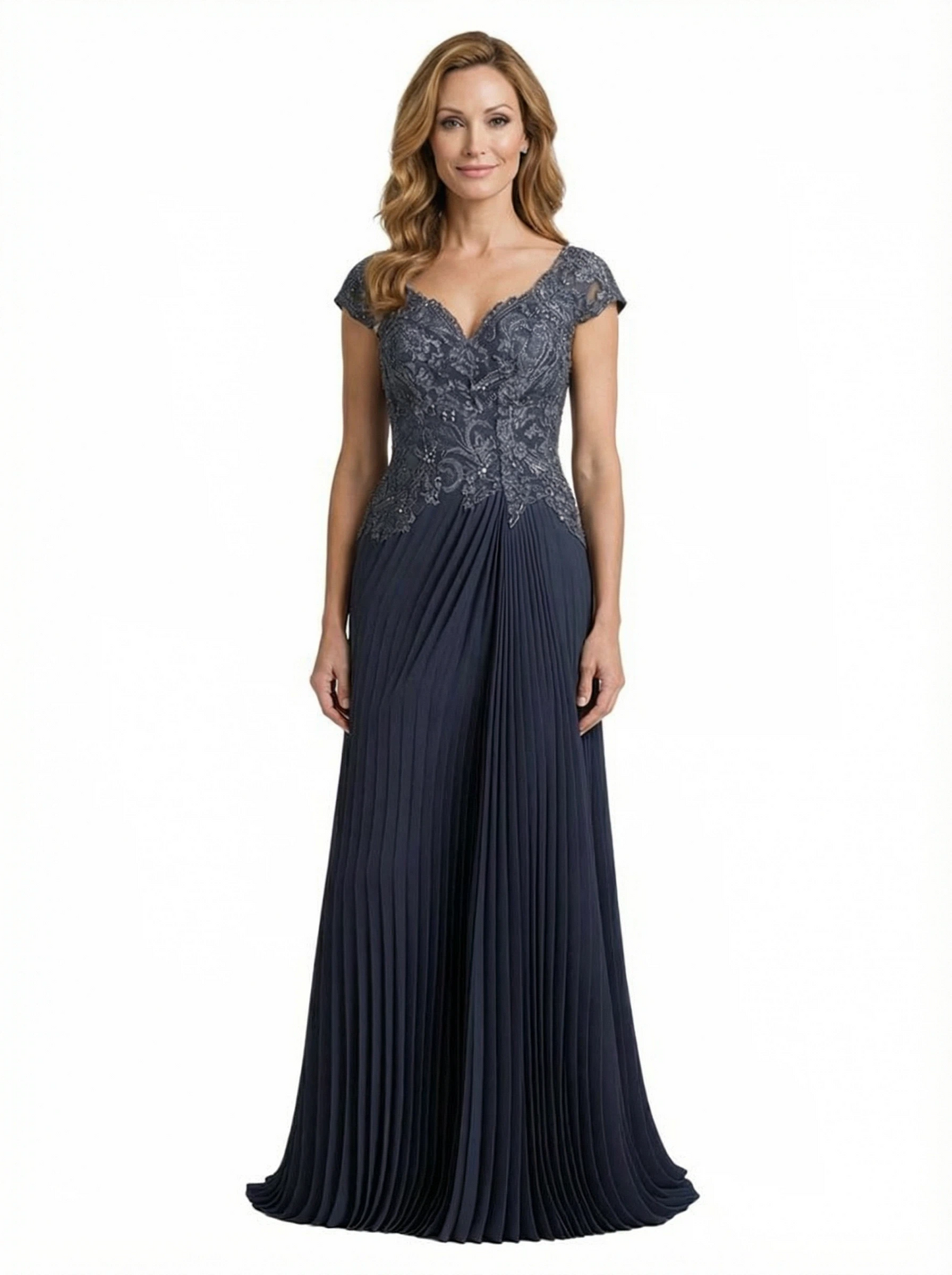Elegant A-line Chiffon Cap Sleeves Mother of the Brides Dresses V Neck Floor length