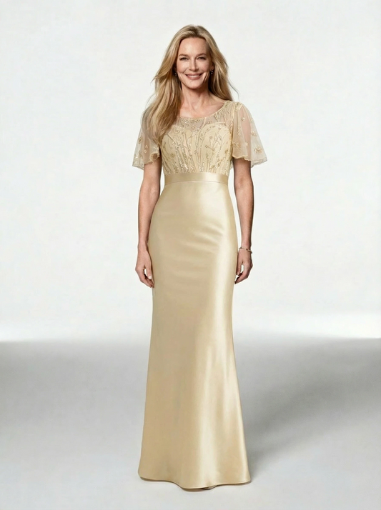 Mermaid Elegant Short Sleeves Mother of the Brides Dresses Floor length