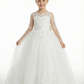Vintage Lace Girls Wedding Party Dress Floor Length Long Sleeve Bow Sash A Line Flower Dress
