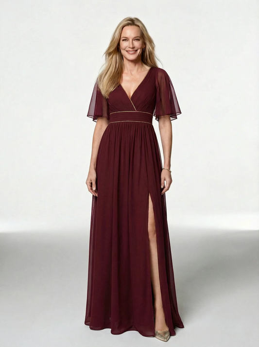 Long V-neck Mother of the Brides Dresses Floor Length A-line Formal Gowns