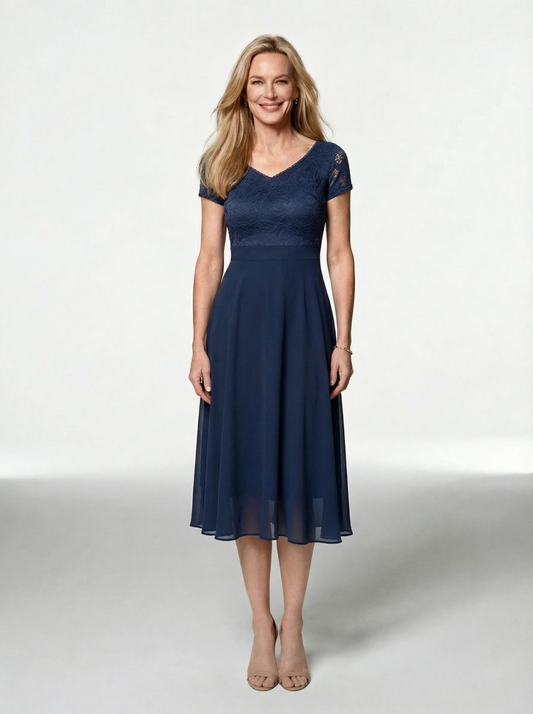 Short V-neck Mother of the Brides Dresses Knee Length A-line Prom Gowns