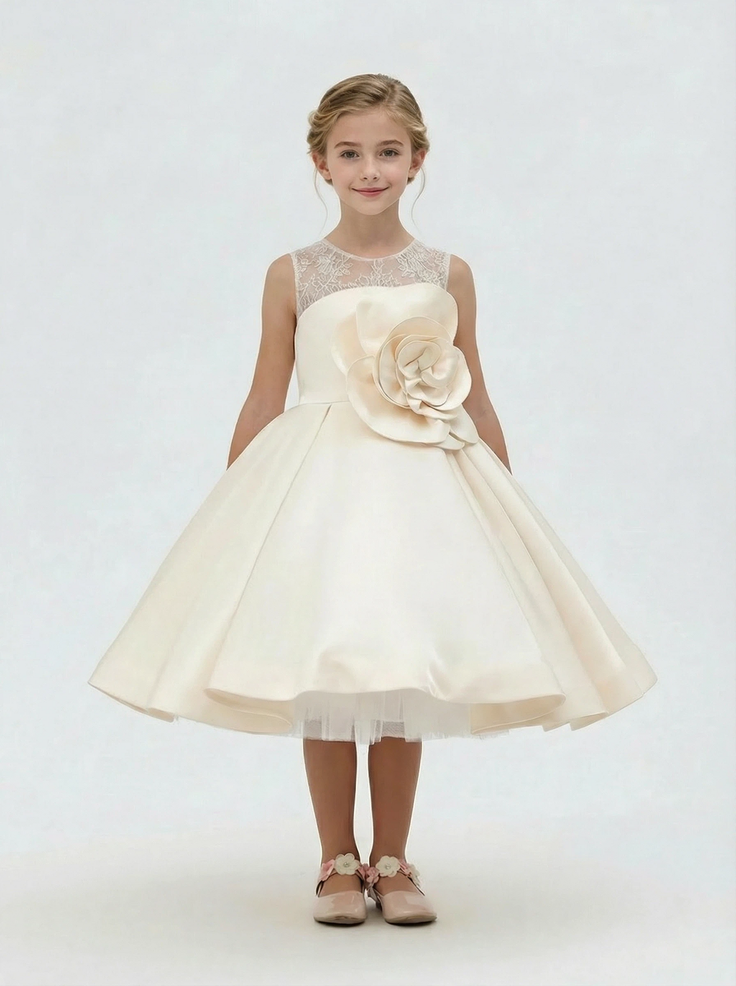 Lacey Bell Communion Dress Knee Length Pageant Dress Flower Princess Childrens Dresses for Wedding