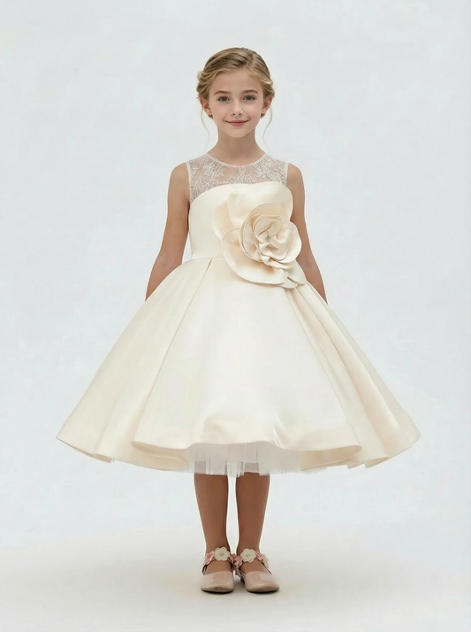 Lacey Bell Communion Dress Knee Length Pageant Dress Flower Princess Childrens Dresses for Wedding