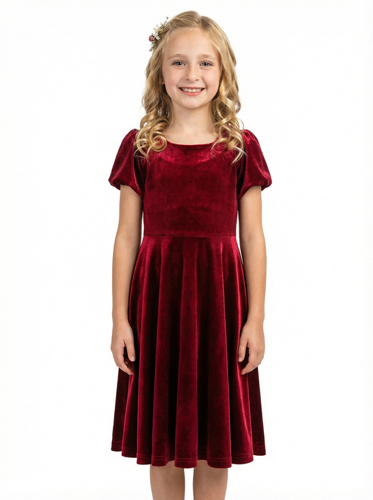 Wedding Flowers Girl Gowns Boho Velvet Dress Flower Princess Dress Gowns Knee Length