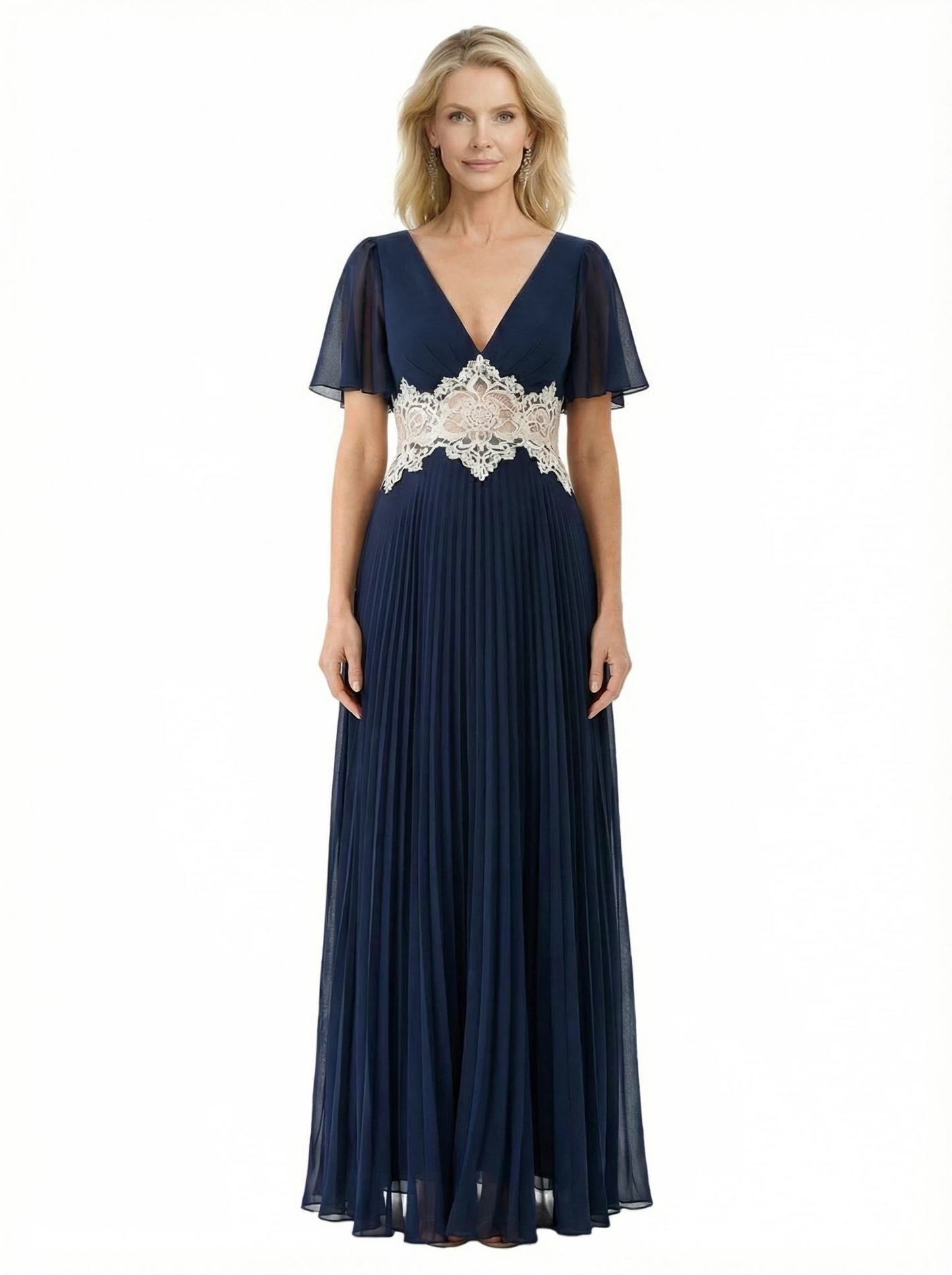 Chiffon V-neck Mother of the Brides Dresses Floor Length A-line Formal Gowns