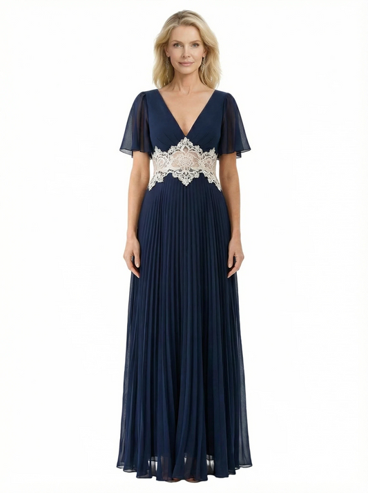 Chiffon V-neck Mother of the Brides Dresses Floor Length A-line Formal Gowns