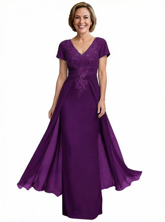 Long  Elegant Mother of The Bride Dress Evening Formal Gowns Lace Detachable Train