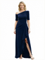 Off Shoulder Slit Mother of the Brides Dresses Floor Length Formal Gowns