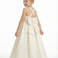 Satin Junior Bridesmaid Dress Bow Knot Skirt Round Neck Modest Long Flower Birthday Dress