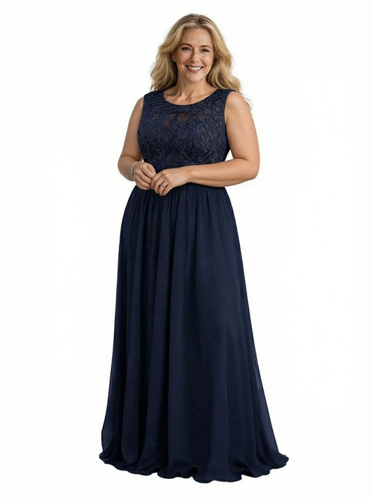 A-line Chiffon Elegant Mother of The Bride Dress Formal Gowns Lace Sleeveless