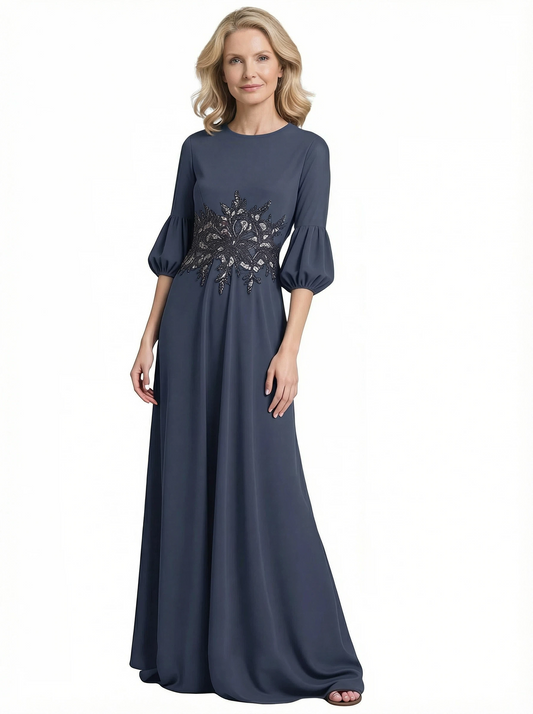 Dark-navy Chiffon Elegant Mother of The Bride Dress Evening Gowns
