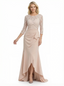 Long A-line Elegant Mother of The Bride Dress Evening Illusion Lace Ruffle Slit