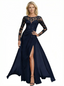 Long Sleeve Elegant Mother of The Bride Dress Evening Formal Gowns Lace Slit
