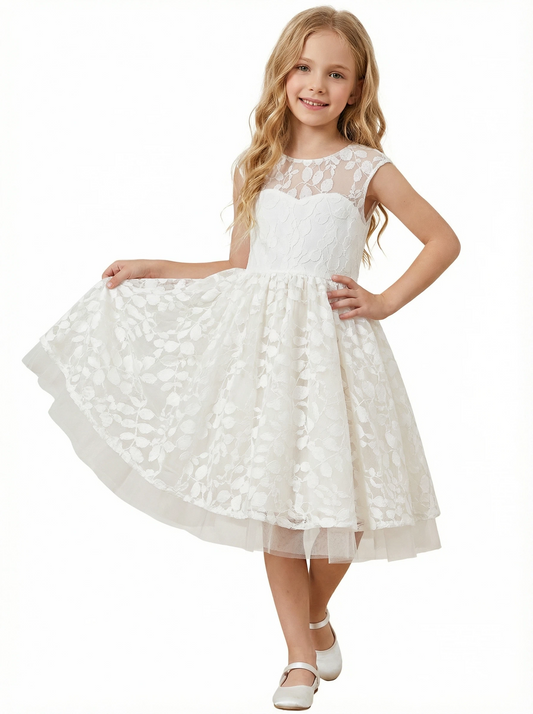 Lace Satin First Communion Dress Girls Party Dresses Scoop Neck Sleeveless Ball Gown Formal