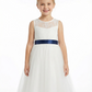 Vintage Lace Girls Wedding Guest Dress Knee Length Childrens Dresses for Wedding with Bow