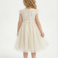Satin Lace Girls Princess Dress Cap Sleeve Bow Sash A-Line Wedding Guest Gowns Girls