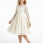 Lace Applique Bridesmaid Dress Skirt Long Sleeve Round Neck Modest Knee Length Elegant