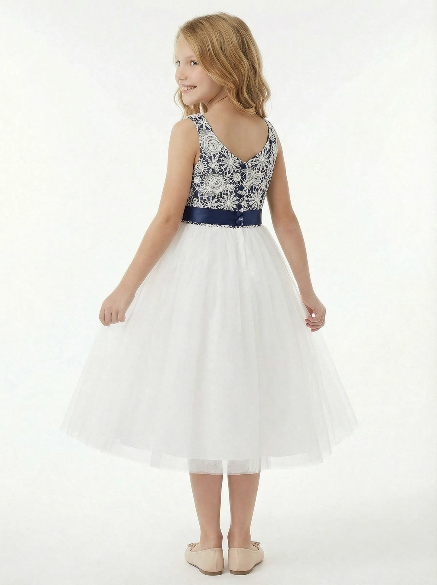 Girls Dresses for Wedding Lace Party Dress Tea Length Bow Sash Boho Communion Dresses